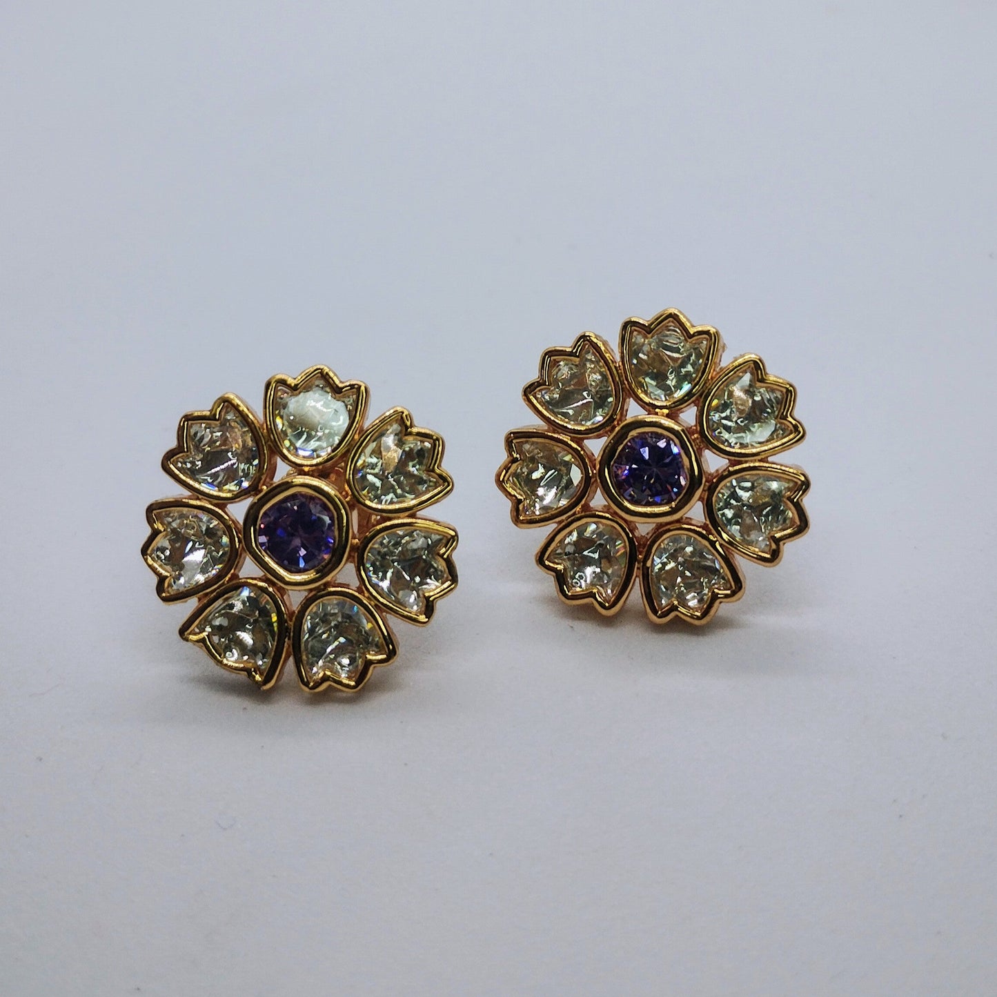 Royal Bloom – Moissanite Earrings with Purple Center