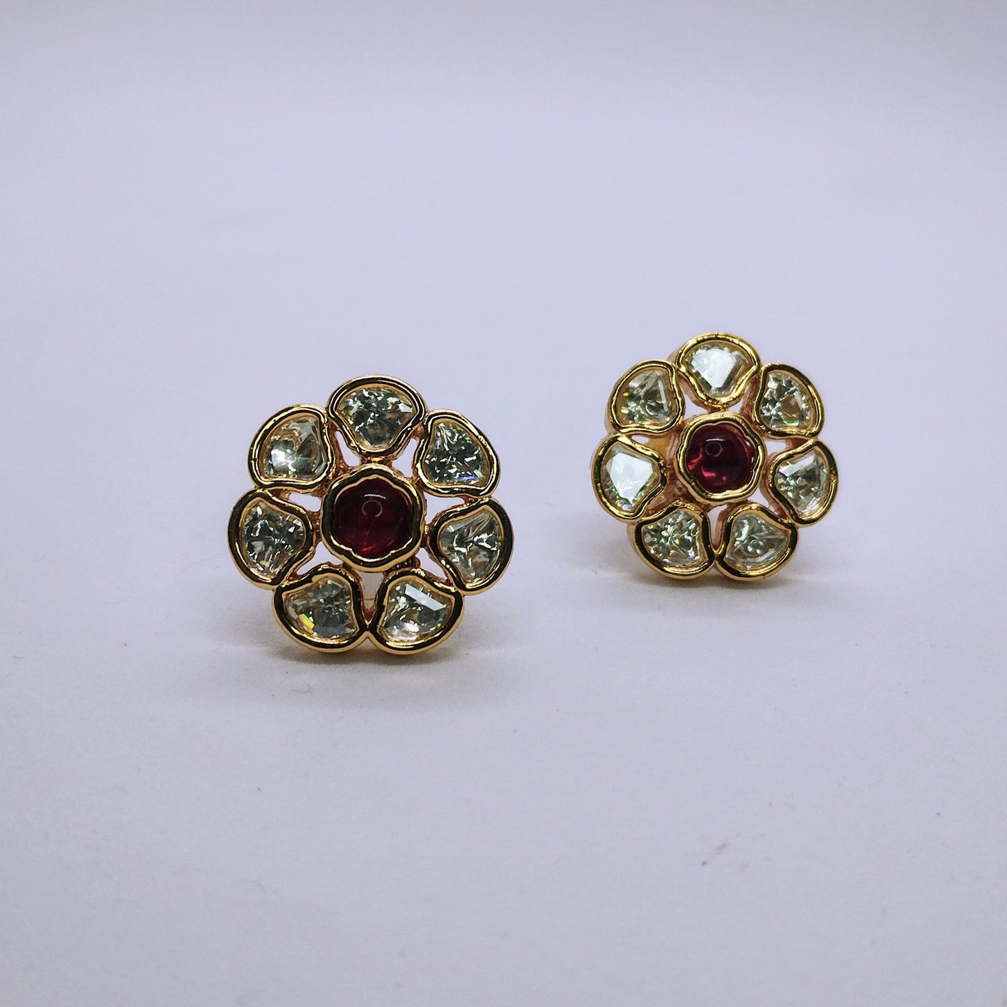 Petal Glow – Moissanite Earrings with Pink Center Stone