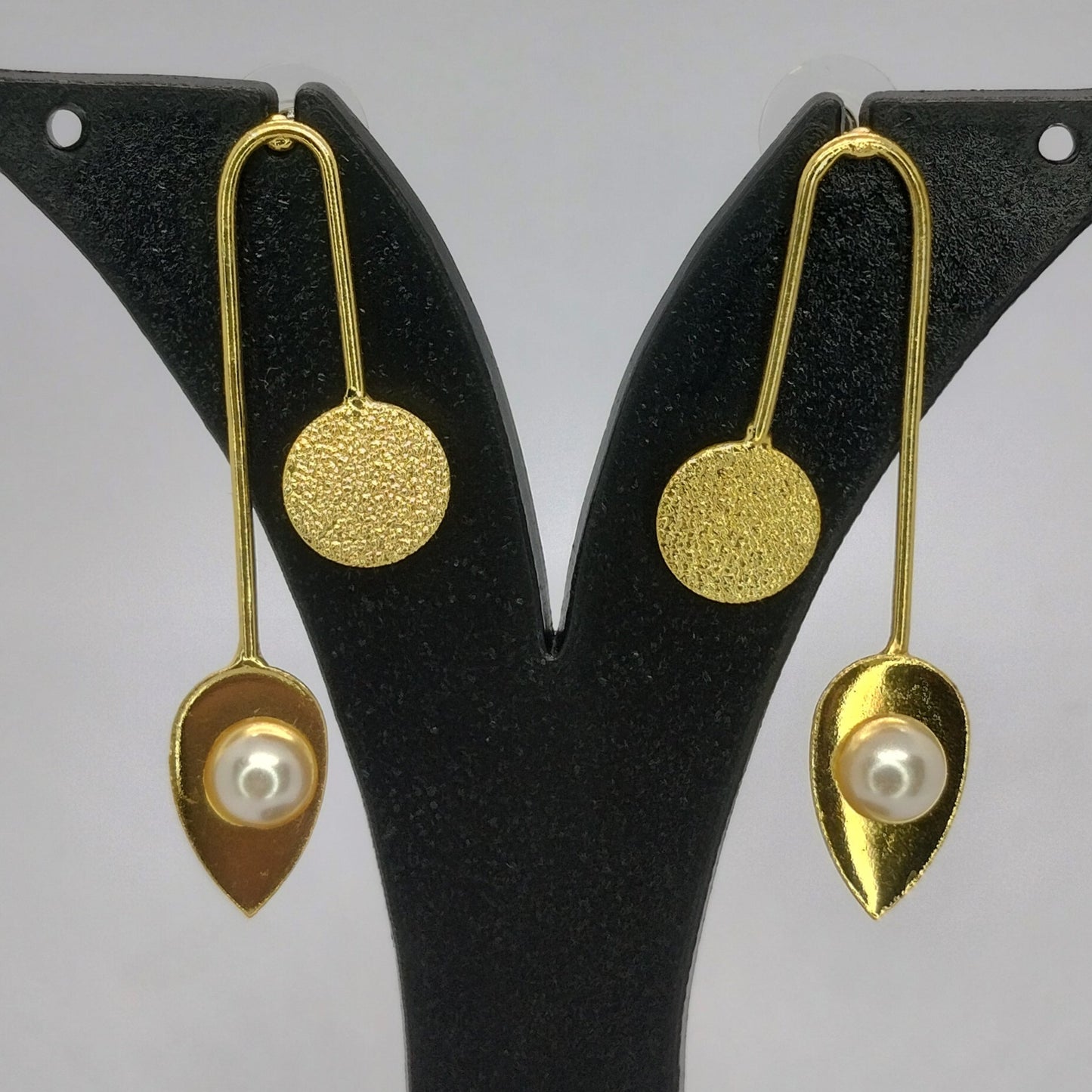 Modern Minimal Gold Drop Earrings with Pearl Accent