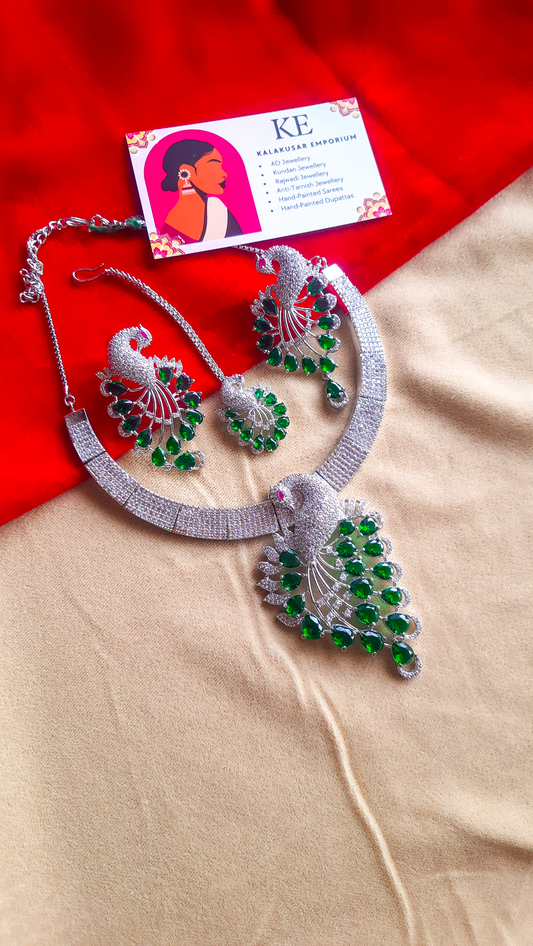 Peacock Design: American Diamond Necklace