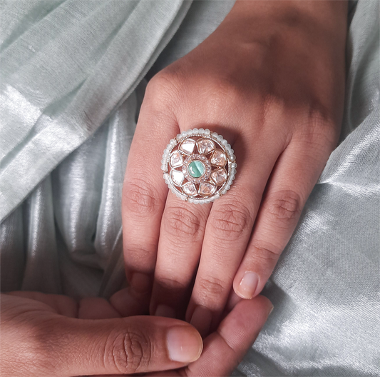 Heritage Mint/Pink Moissanite Kundan Ring