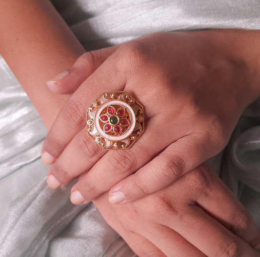 Classic Enamel Meenakari Kundan Ring