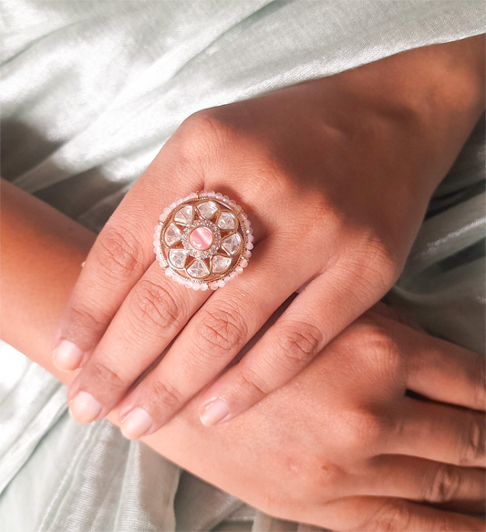 Heritage Mint/Pink Moissanite Kundan Ring