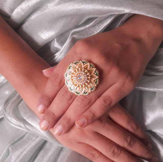 Golden Bloom Meenakari Craft Ring