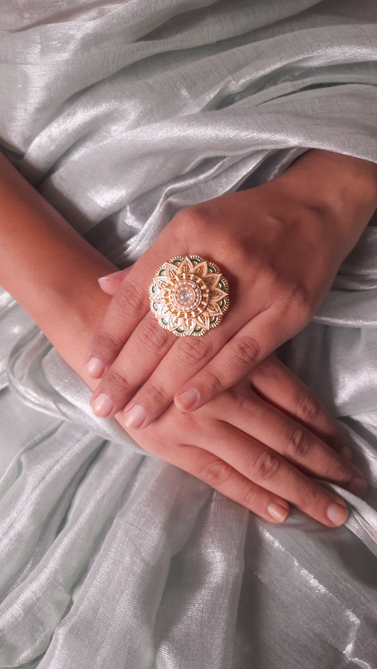 Golden Bloom Meenakari Craft Ring