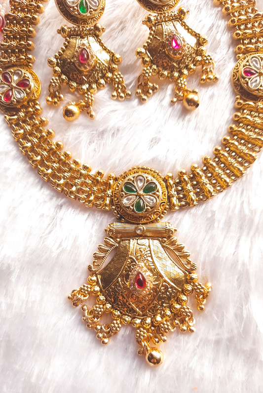 Antique Finish Rajwadi Necklace Set