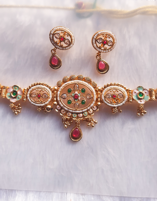 Rajwadi Meenakari Choker Set