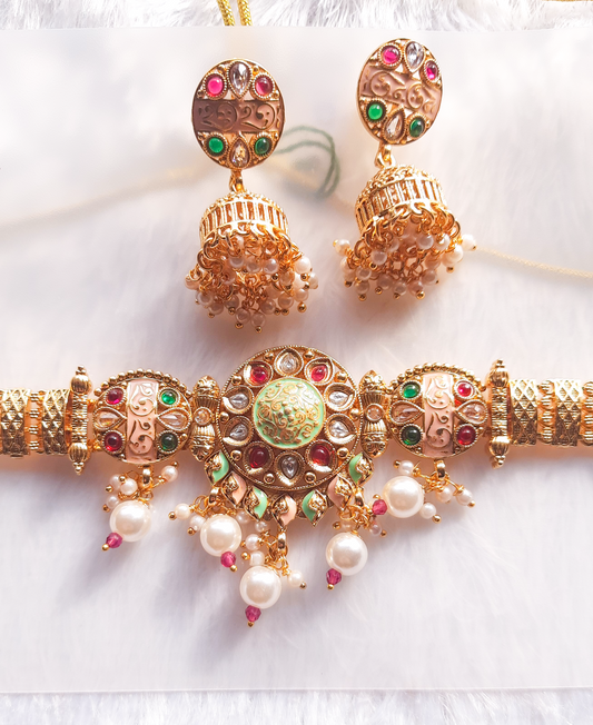Rajwadi Meenakari Choker Set