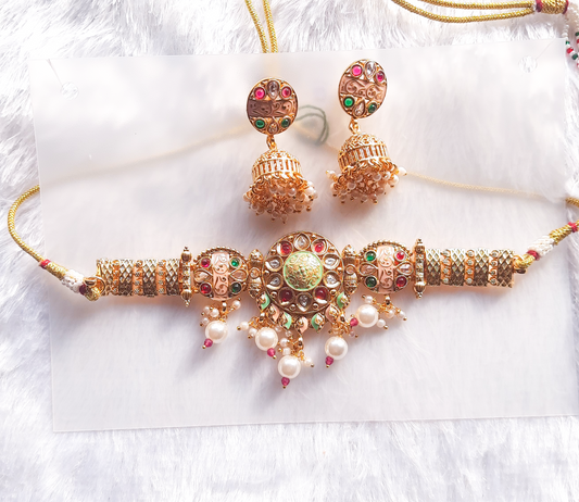 Rajwadi Meenakari Choker Set