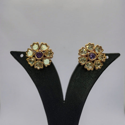 Royal Bloom – Moissanite Earrings with Purple Center