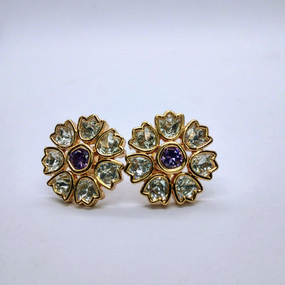 Royal Bloom – Moissanite Earrings with Purple Center