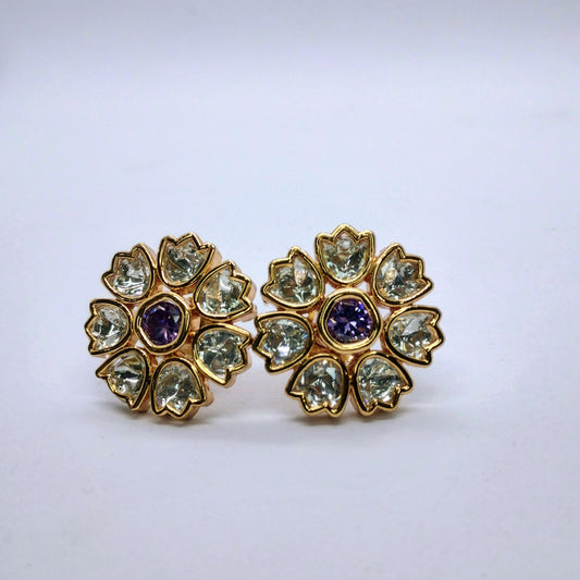 Royal Bloom – Moissanite Earrings with Purple Center
