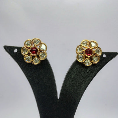 Petal Glow – Moissanite Earrings with Pink Center Stone