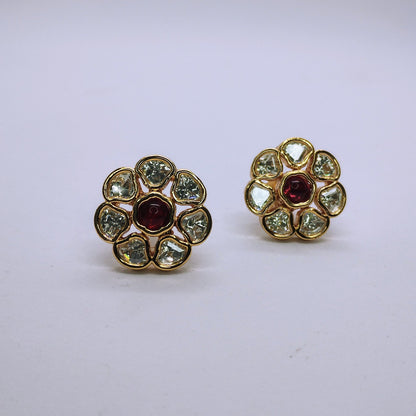Petal Glow – Moissanite Earrings with Pink Center Stone