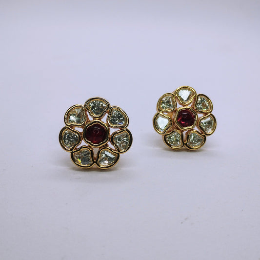 Petal Glow – Moissanite Earrings with Pink Center Stone