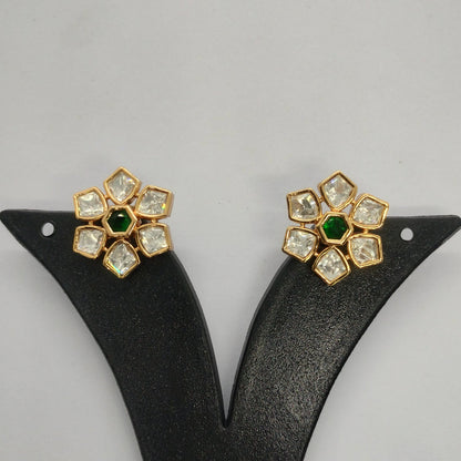 Emerald Bloom – Moissanite Earrings with Green Center