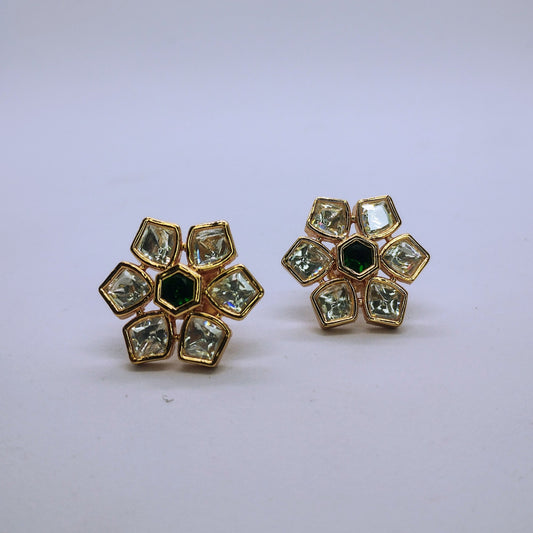Emerald Bloom – Moissanite Earrings with Green Center