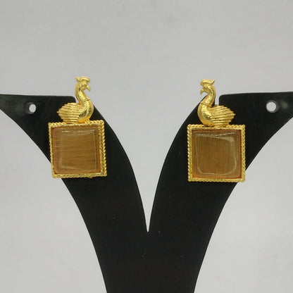 Elegant Brass Peacock Earrings with Stone Centerpiece