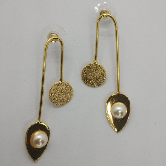 Modern Minimal Gold Drop Earrings with Pearl Accent